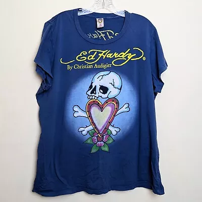 Women’s Ed Hardy Skull Heart Christian Audigier Graphic T-shirt Size 3XL • £28.90