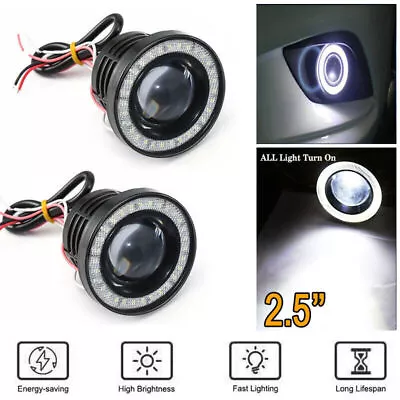 2.5 Inch Car COB LED Fog Light Projector White Angel Eyes Halo Ring DRL Lamp 2PC • $26.99