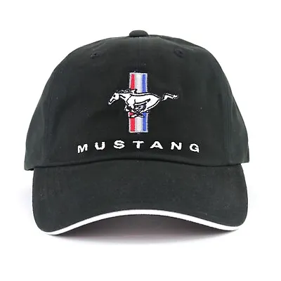 Ford Mustang Tri-Bar Emblem Baseball Hat Ball Cap Black Embroidered Licensed • $21.99