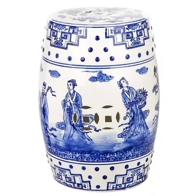 Safavieh Ocean Jewel Chinoiserie Garden Stool Blue & White Ceramic • $55