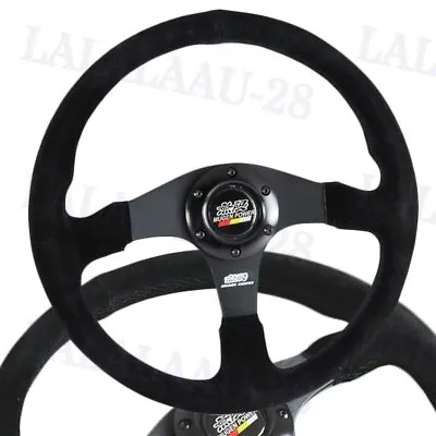 14  MUGEN Racing Style Black Stitching Suede Sport Steering Wheel W Horn Button • $63.88