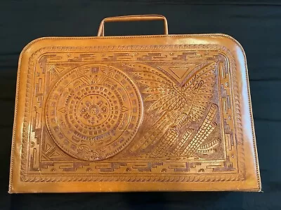 Vintage Leather Hand-Tooled Mayan Calendar Aztec Briefcase • $68.28