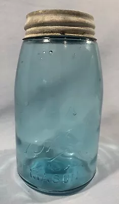 Vintage Blue/Aqua BALL MASON JAR W/Error (One 'L' Mistake) Quart TX 2 Bubbles • $24.95