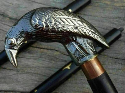 $33 • Buy Vintage Brass Walking Stick Raven Handle Nautical Victorian Brass Wooden Cane