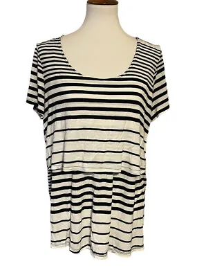 Motherhood Maternity Nursing Black White Stripe Short Sleeve Top Size XL • $10.80