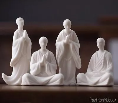 4 Pcs Ceramic Monk Statue Buddhism Zen Table Figure Decor • $56.94