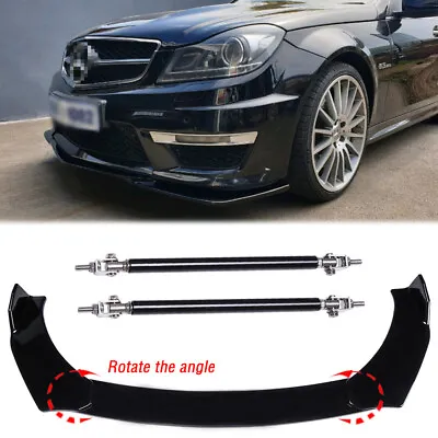 Front Bumper Lip Spoiler Splitter + Strut Rods For Mercedes-Benz W205 W204 W203 • $65.11