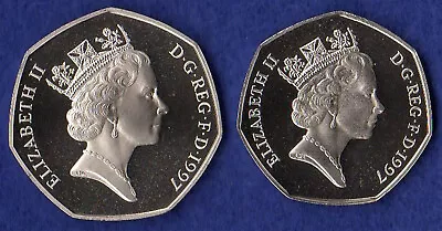 Great Britain 1997 Proof 50p Pair 50 Pence Coins Large & Small (Ref. T6380) • £15