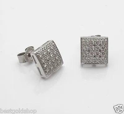 MENS Diamonique CZ Flat Square Pave Stud Earrings Real 925 Sterling Silver 8mm • $30.07