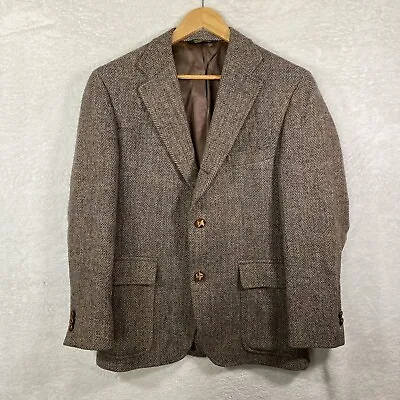 VTG J. Press Harris Tweed Brown Herringbone Sport Coat Sz 40R 3 Button Blazer • $135.37