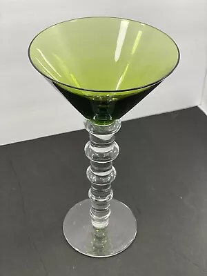 Tall Martini Glass Centerpiece 10 Inch Clear Stem With Green  Bowl • $18