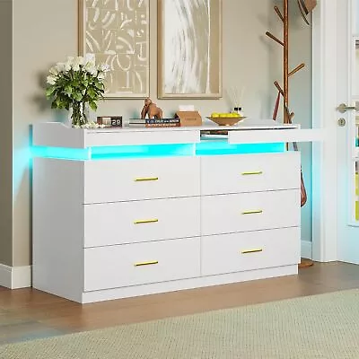 6 Drawer Dresser With LED Lights Large Capacity Storage Wide Dresser For Bedroom • $215.99