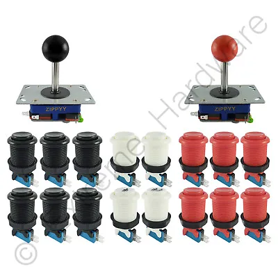 2 Player Arcade Control Kit 2 Ball Top Joysticks 16 Buttons Black/Red JAMMA MAME • £31.99