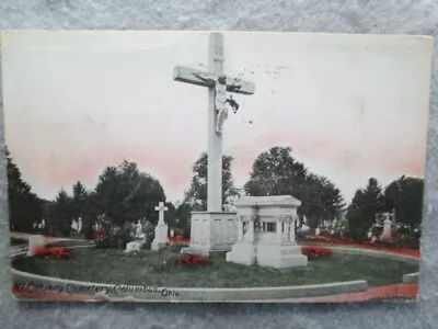 Antique Mt. Calvary Cemetery Columbus Ohio Hand Colored Postcard 1910 • $4.15