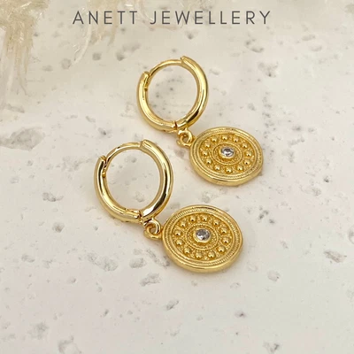 $17.93 • Buy Gold Coin Hoop Huggie Earrings For Women Dainty Everyday Wear Mini  18k Plated