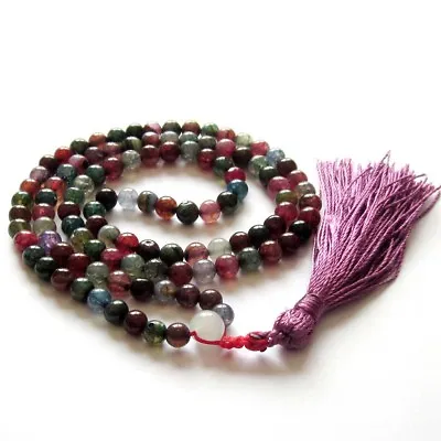 £9.19 • Buy 8mm Multi-Color Agate Gemstone Tibet Buddhist 108 Prayer Beads Mala Necklace