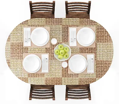 Oval Fitted Vinyl Tablecloth With Elastic Edged & Flannel Backing Waterproof Wi • $27.49