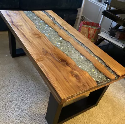 New Industrial Rustic Unique Vintage Style Wooden Teak Wood Resin Coffee Table • $329.99