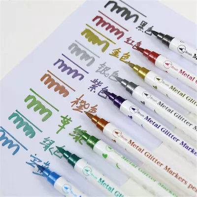 10 Assorted Colors Metallic Marker Pens Double Point Fine Brush Tip Acrylic Pens • £4.95