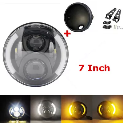 7  Inch Motorcycle LED Headlight With DRL Turn Signal+Mounting Housing Bucket • $52.99