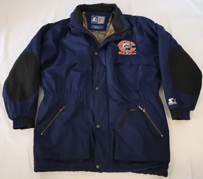 Chicago Bears Vintage Starter 90’s Winter Trench Coat Jacket Mens L Blue Design • $69.99
