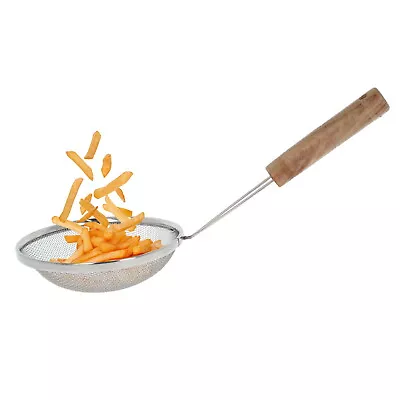£10.99 • Buy Mesh Strainer Ladle Stainless Steel Skimmer Frying Spoon Utensil Wooden Handle