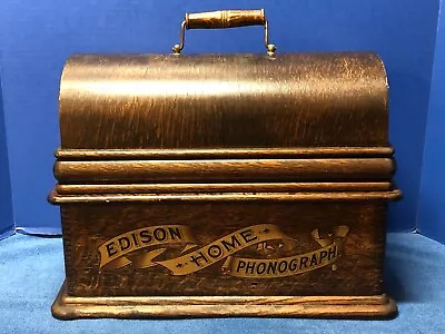EDISON Cylinder HOME Oak Case PHONOGRAPH With LID And C REPRODUCER.  No Crank • $495