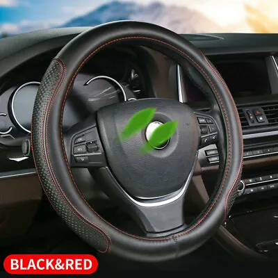 Black Red Leather Auto Car Steering Wheel Cover Good Grip 15 /38cm Accessories  • $41