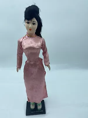 Vietnamese Lady Doll In Pink Traditional Dress With Teal Colored High Heels • $20