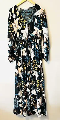 Clara Kay Women’s Floral Boho Maxi Dress Size 18 Black Button Front Ruffled • $38