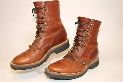 Justin USA Made 210 Mens 10.5 D Brown Leather Lace Up Logger Work Boots • $56