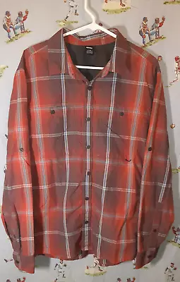 🌄REI Vented Roll Up Long Sleeve Button Up Red Nylon Shirt Mens LARGE Pockets • $19.99