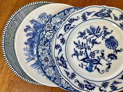 Vintage Mismatched China Blue & White SALAD Or Dessert Plates ~ Set Of 4 • $38