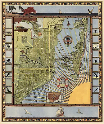 Pictorial Miami Florida Map Antique Style Vintage History Wall Art Poster Print • $13.95