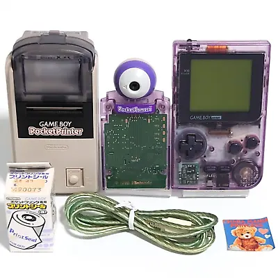 Nintendo Gameboy Pocket Printer Pocket Camera Clear Purple W/Cable Tested Japan • £222.35