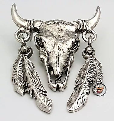 $9.35 • Buy Motorcycle Buffalo Skull With Feathers Biker Vest Jacket Pin   * Made In Usa *