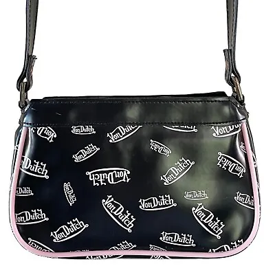 VON DUTCH KustomMade Originals Black Pink Leather Vinyl Crossbody Bag Zip Purse • $75