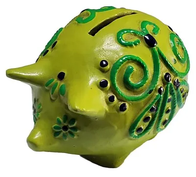 Vintage Piggy Bank - Green Daisy Floral Barn Animal Pig Figurine 4.25  • $11