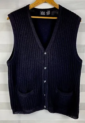 Vtg. 80s Belford Men’s Navy Blue Cable Knit Sweater Vest Sleeveless Cardigan Med • $28.99