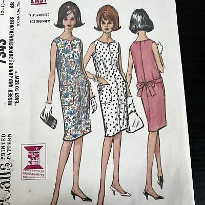 Vintage 1960s McCalls 7343 Mod MCM French Dart Dress Sewing Pattern Medium UNCUT • $9