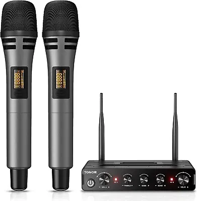 TONOR Wireless Microphones UHF Cordless Dual Handheld Dynamic Karaoke Singing Mi • £49.99