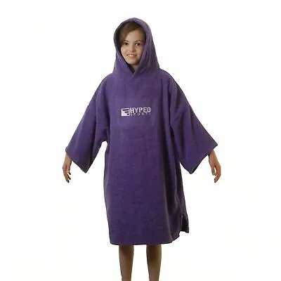 Hyped Sports Junior Kids Hooded Towelling Changing Robe Beach Swim Poncho Purple • £12.55