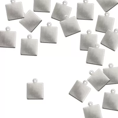 Small Square Tag 3/8  Aluminum Metal Stamping Jewelry Discs 24 Pc • $6