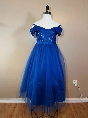 Royal Blue Princess Sequins & Tulle Flower Girl Pageant Dress Size 11-12Youth • $36