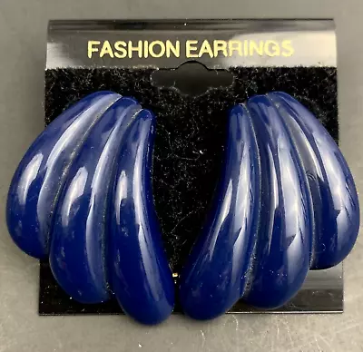 Chunky Blue Earrings Large Big Plastic Wing Pierced NOS Bold Vintage • $8.45