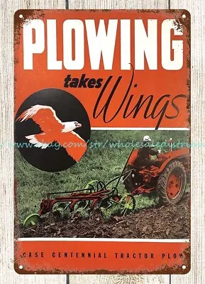 Wall Deco 1940 JI CASE Centennial TRACTOR PLOWING Takes Wings Metal Tin Sign • $18.82