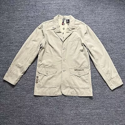 Vintage Quicksilver Jacket Men Large Beige Embroidered 3 Button Sport Coat Field • $36.98