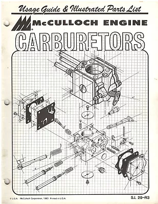 McCulloch Engine Carburetors Usage Guide &Illustrated Parts List Cross Reference • $12.95