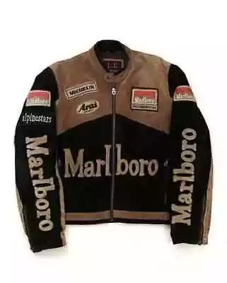 Men Marlboro Leather Jacket Vintage Racing Rare Motorcycle Biker Leather Jacket. • $99.99