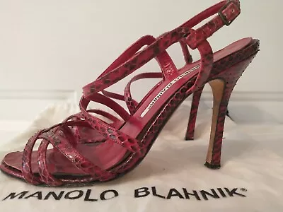 Manolo Blahnik Namib Red / Black Leather Strappy  Sandals 36 /US 6 • $99